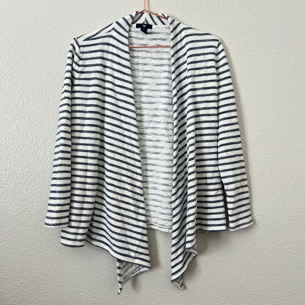 Gap Factory white navy blue stripe french terry open drape front sweatshirt